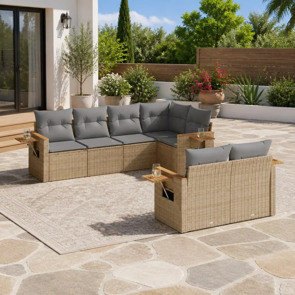 7 Piece Garden Sofa Set with Storage Grey Outdoor Furniture Poly Rattan Patio