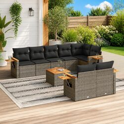 Comfortable 9 Piece Garden Sofa Set - Grey Outdoor Lounge