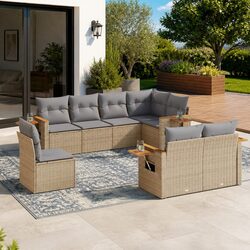 Comfortable 8 Piece Beige Sofa Set for Outdoor Relaxation