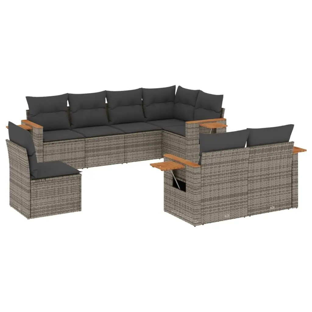 Garden Sofa Set 8 Piece Outdoor Furniture Grey Poly Rattan Patio Sectional