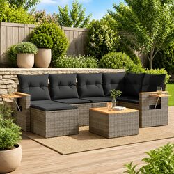 Comfortable 7 Piece Grey Garden Sofa Set with Storage