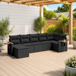 Comfortable 7 Piece Black Modular Garden Sofa Set