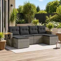 Garden Sofa Set 6 Piece Outdoor Furniture Grey Poly Rattan Patio Sectional