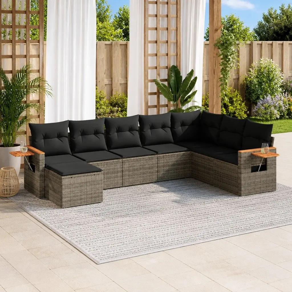 Garden Sofa Set 8 Piece Outdoor Furniture Modular Patio Seating Grey Poly Rattan