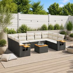 Comfortable 10-Piece Black Rattan Garden Sofa Set