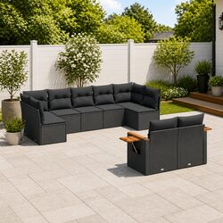 Reliable 9 Piece Black Garden Sofa Set with Storage