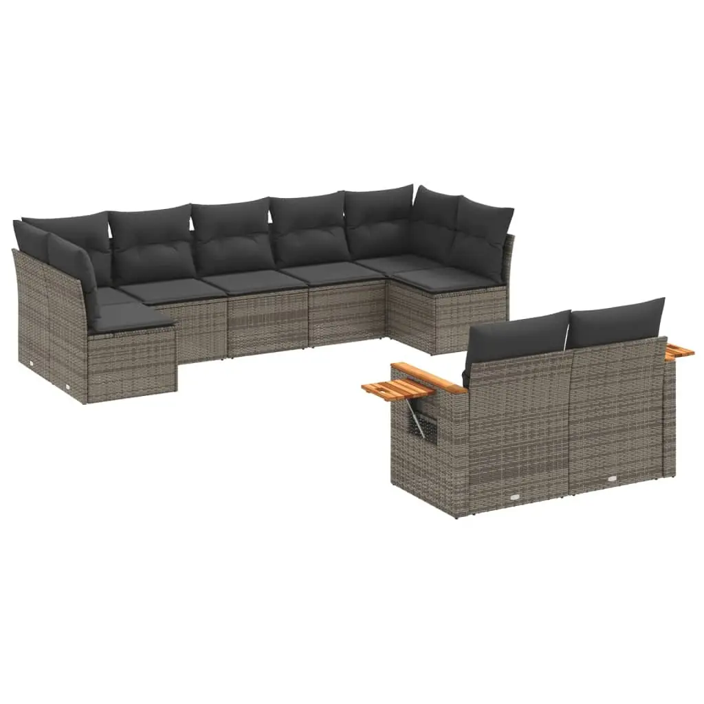 Garden Sofa Set 9 Piece Outdoor Furniture Grey Poly Rattan Modular Patio