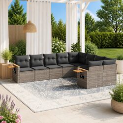 Garden Sofa Set 9 Piece Outdoor Furniture Grey Poly Rattan Modular Patio Seating