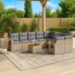 Comfortable 10-Piece Garden Sofa Set in Beige Poly Rattan