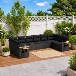 Comfortable 10 Piece Black Outdoor Sofa Set with Storage