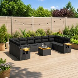 11 Piece Garden Sofa Set with Cushions Storage Modular Outdoor Furniture Black