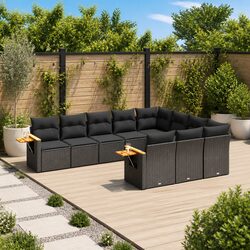 Garden Sofa Set 10 Piece Outdoor Patio Furniture Black Poly Rattan Modular