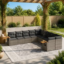 Comfortable 10 Piece Outdoor Sofa Set in Grey Rattan