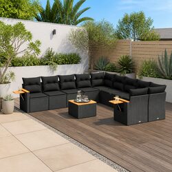 11 Piece Garden Sofa Set with Cushions Black Poly Rattan Outdoor Furniture Patio