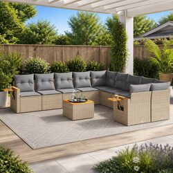 Comfortable 11-Piece Beige Sofa Set for Outdoor Enjoyment