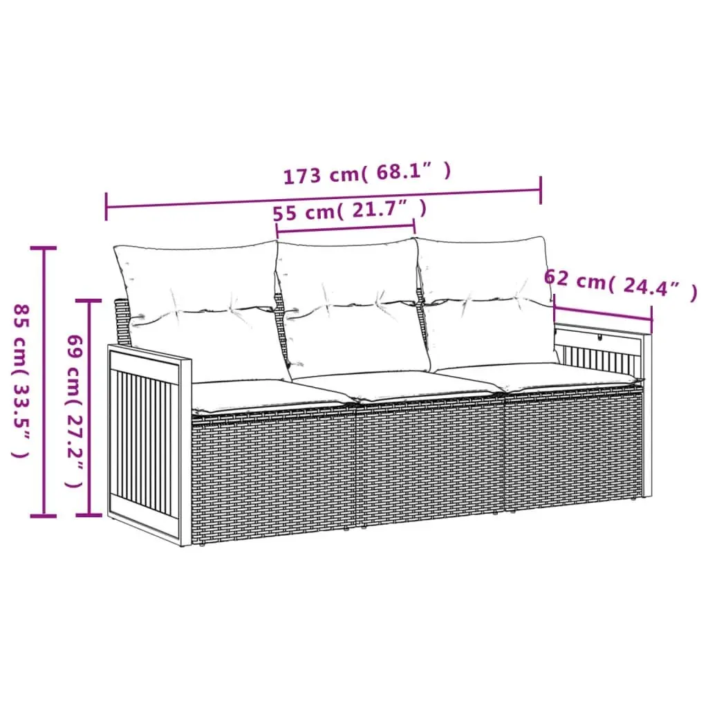 Garden Sofa Set Modular Outdoor Furniture 3 Piece Black Poly Rattan