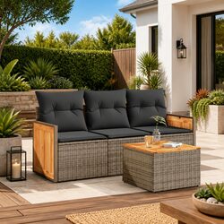 Reliable 4 Piece Grey Garden Sofa Set with Practical Features