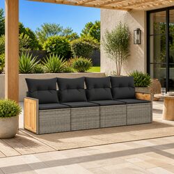 Garden Sofa Set 4 Piece Outdoor Furniture Patio Sectional Grey Poly Rattan