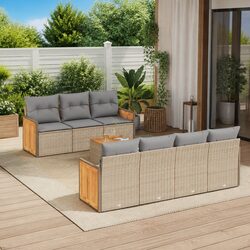 Garden Sofa Set 8 Piece Outdoor Furniture Beige Poly Rattan Patio Lounge with