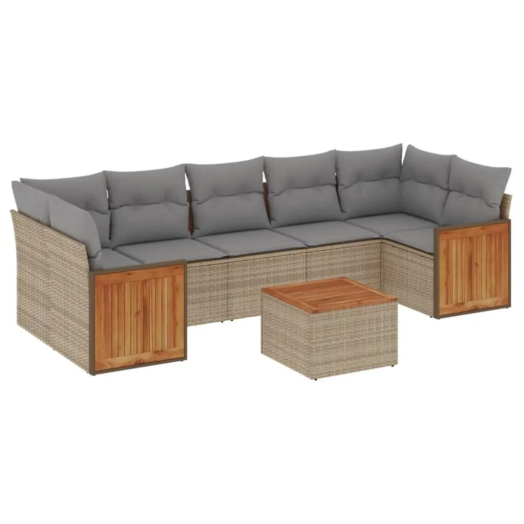 Garden Sofa Set 8 Piece Outdoor Furniture Beige Poly Rattan Patio with Cushions
