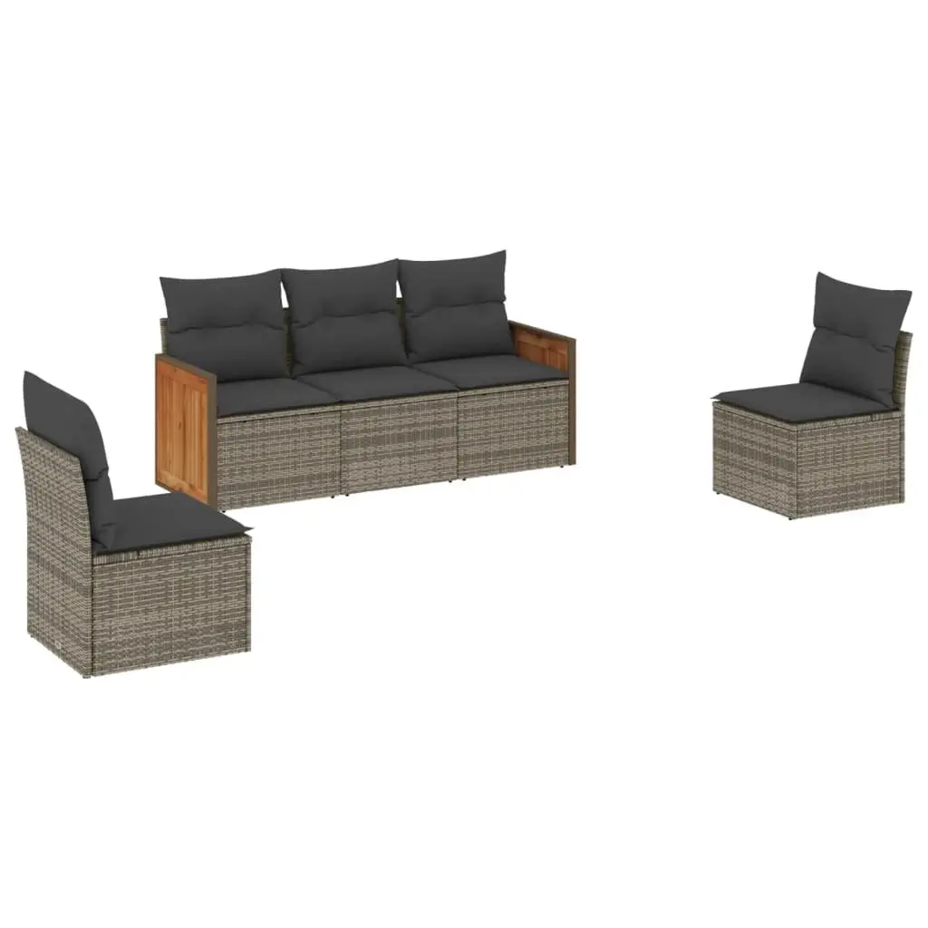 Garden Sofa Set 5 Piece Outdoor Furniture Grey Poly Rattan Modular Patio Seating