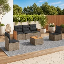 Comfortable and Practical 6 Piece Garden Sofa Set Grey
