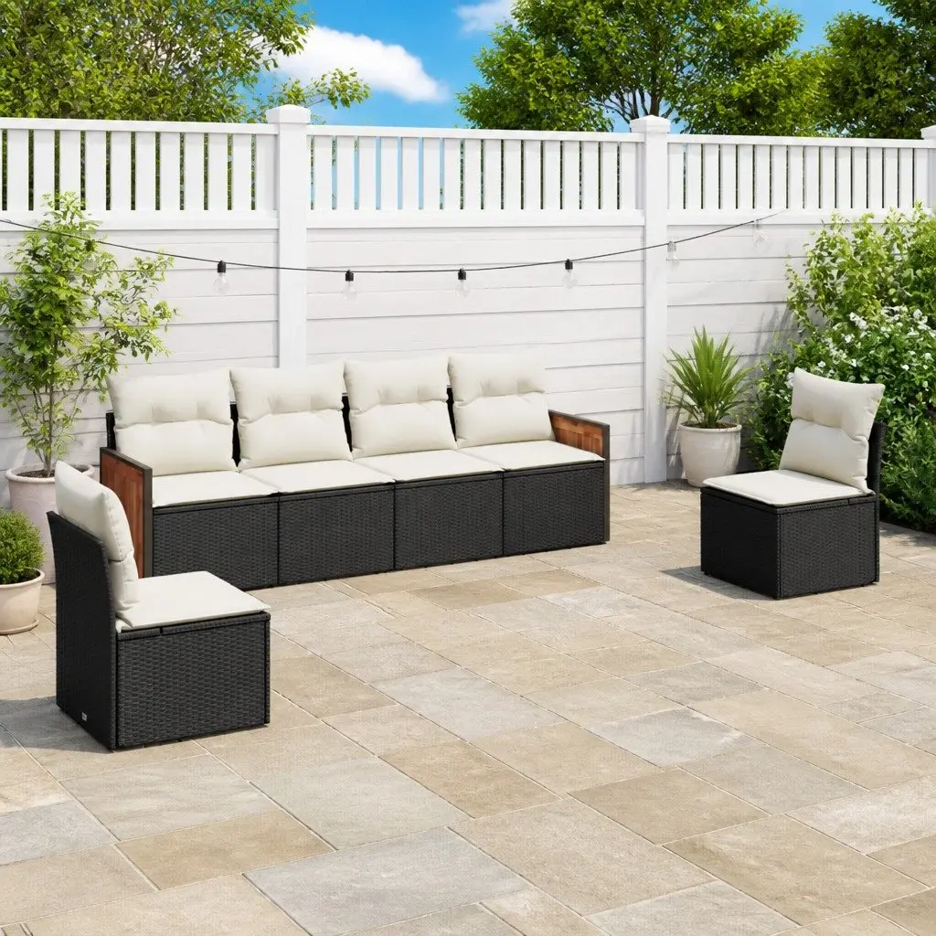 Garden Sofa Set Modular Outdoor Furniture 6 Piece Black Poly Rattan
