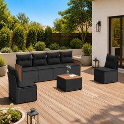 7 Piece Garden Sofa Set with Storage Outdoor Patio Furniture Black Poly Rattan