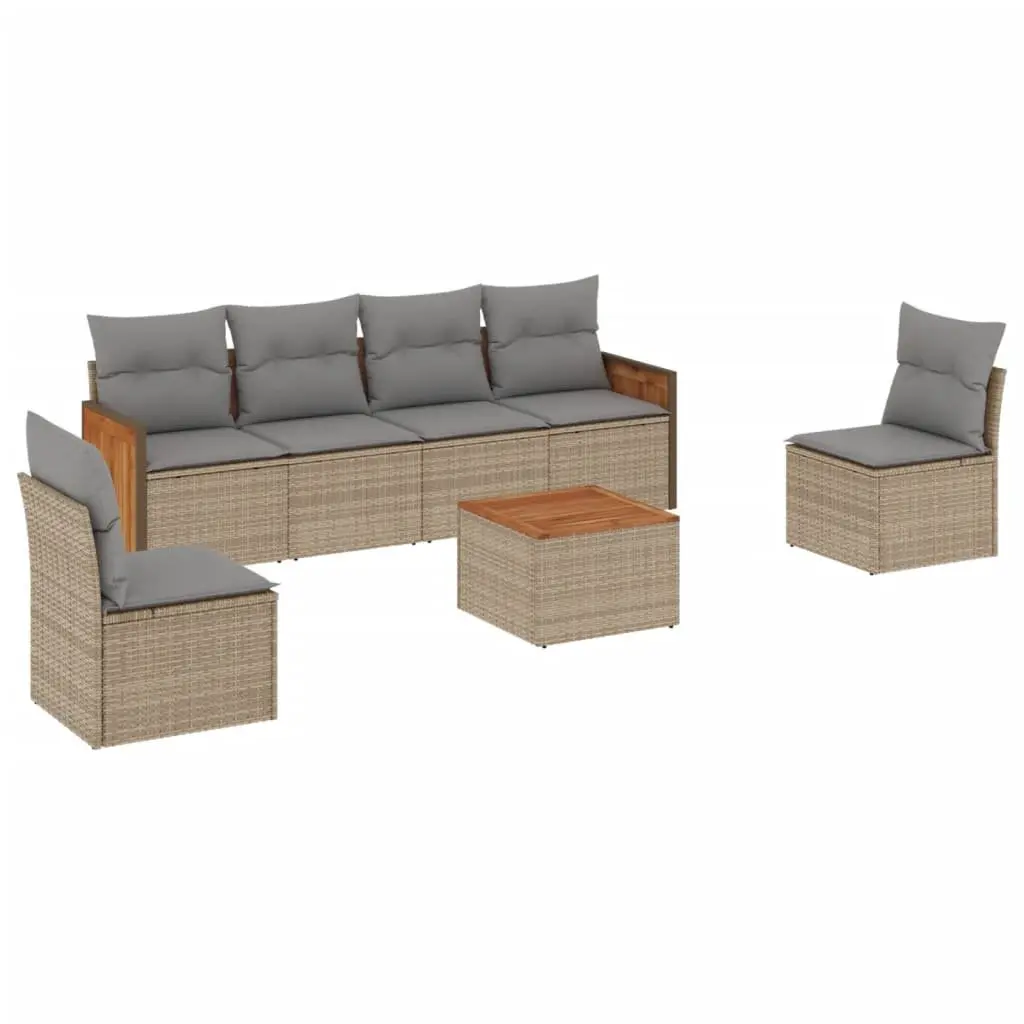 7 Piece Garden Sofa Set Outdoor Patio Furniture Beige Poly Rattan with Cushions