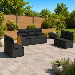 Warm and Functional 7 Piece Black Rattan Sofa Set