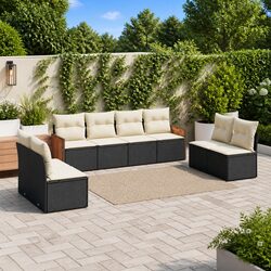 Garden Sofa Set 8 Piece Outdoor Furniture Patio Black Poly Rattan Modular