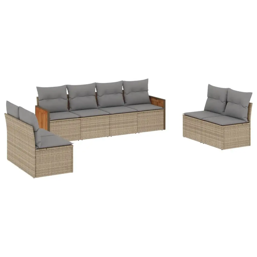 Garden Sofa Set 8 Piece Modular Outdoor Furniture Beige Poly Rattan Patio