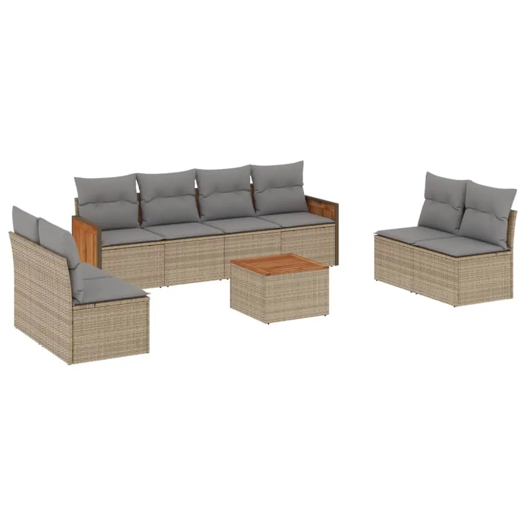 Garden Sofa Set 9 Piece Outdoor Furniture Beige Poly Rattan Patio Lounge