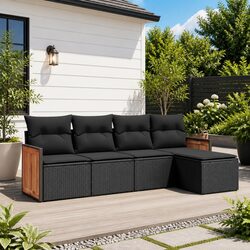 Comfortable and Practical 5 Piece Black Rattan Sofa Set