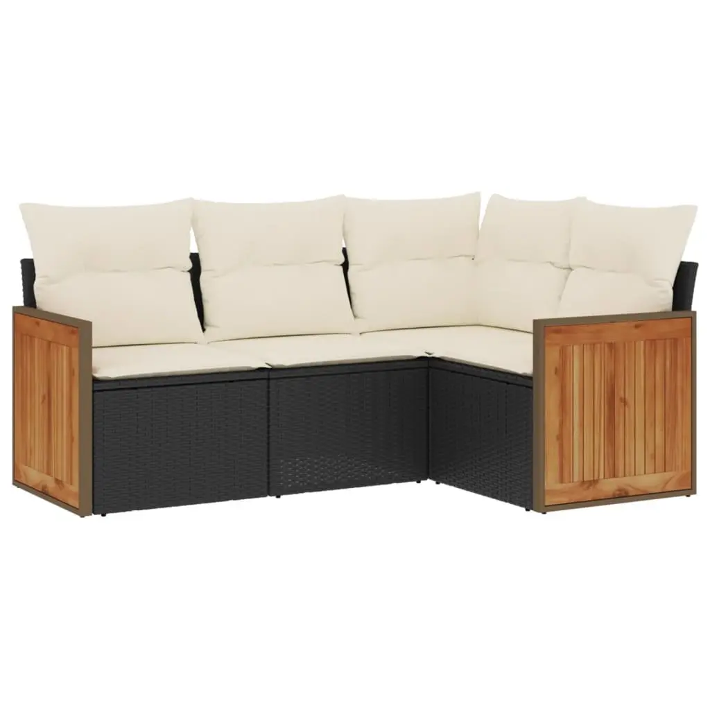 Garden Sofa Set 4 Piece Outdoor Furniture Black Poly Rattan Patio Lounge with