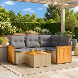5 Piece Garden Sofa Set Outdoor Patio Furniture Poly Rattan Beige with Cushions