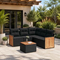 Cozy 6-Piece Black Garden Sofa Set: Practical and Stylish