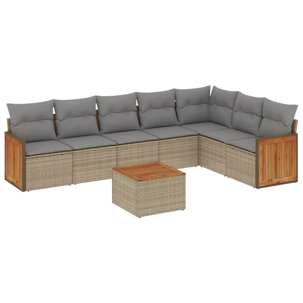 Outdoor Sectional Sofa Set 8 Piece Beige Poly Rattan Garden Furniture Patio