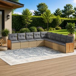 Reliable 9 Piece Modular Sofa Set: Outdoor Comfort in Beige