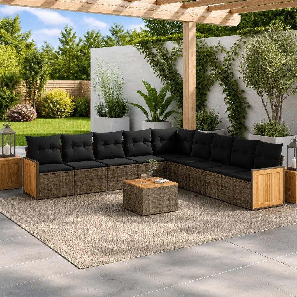 Garden Sofa Set 10 Piece Outdoor Furniture Modular Grey Poly Rattan