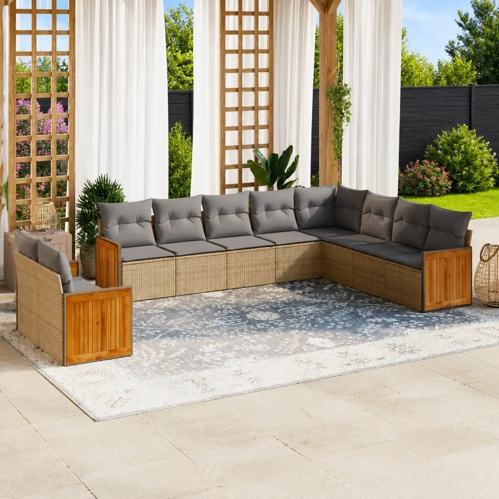 Garden Sofa Set Modular Outdoor Seating 10 Piece Beige PE Rattan