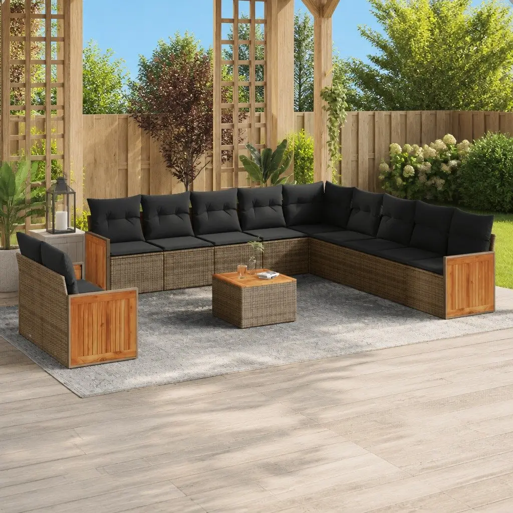 Garden Sofa Set 12 Piece Outdoor Furniture Grey Poly Rattan Patio Modular