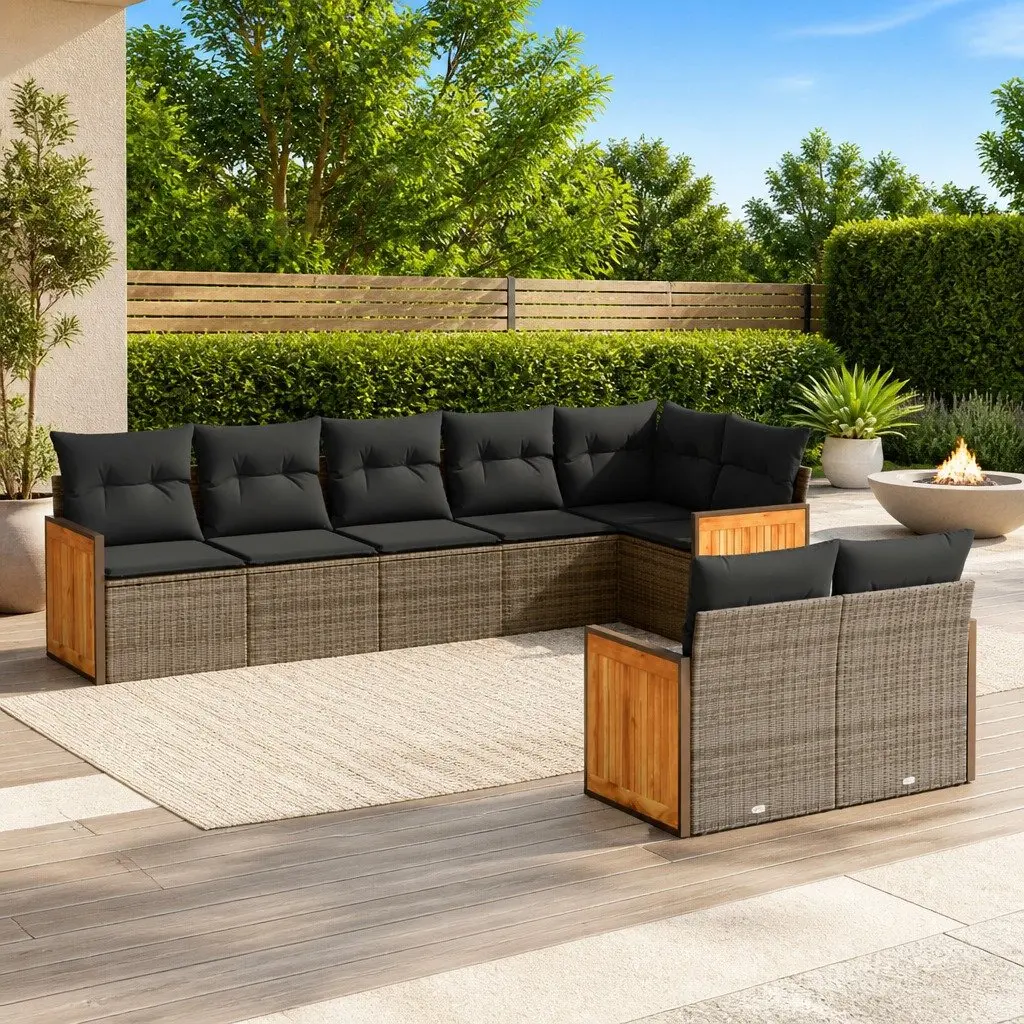 Garden Sofa Set 8 Piece Outdoor Furniture Modular Seating Grey PE Rattan