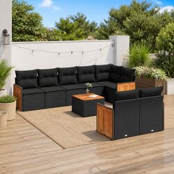 Garden Sofa Set 9 Piece Outdoor Furniture Patio Rattan Sectional with Cushions