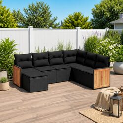 Comfortable 7 Piece Black Rattan Sofa Set for Outdoors
