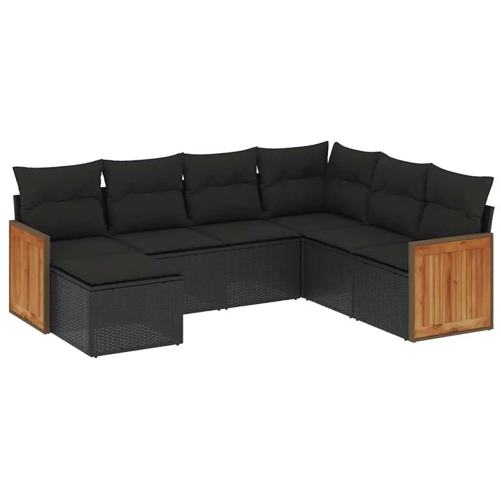 Garden Sofa Set 7 Piece Outdoor Furniture Black Poly Rattan Modular Patio