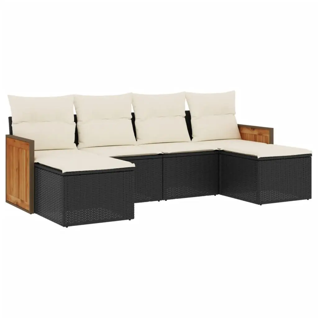 Garden Sofa Set 6 Piece Outdoor Furniture Patio Seating Black Poly Rattan