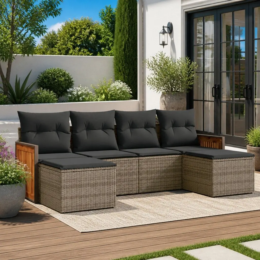 Garden Sofa Set Modular Outdoor Furniture 6 Piece Grey Poly Rattan