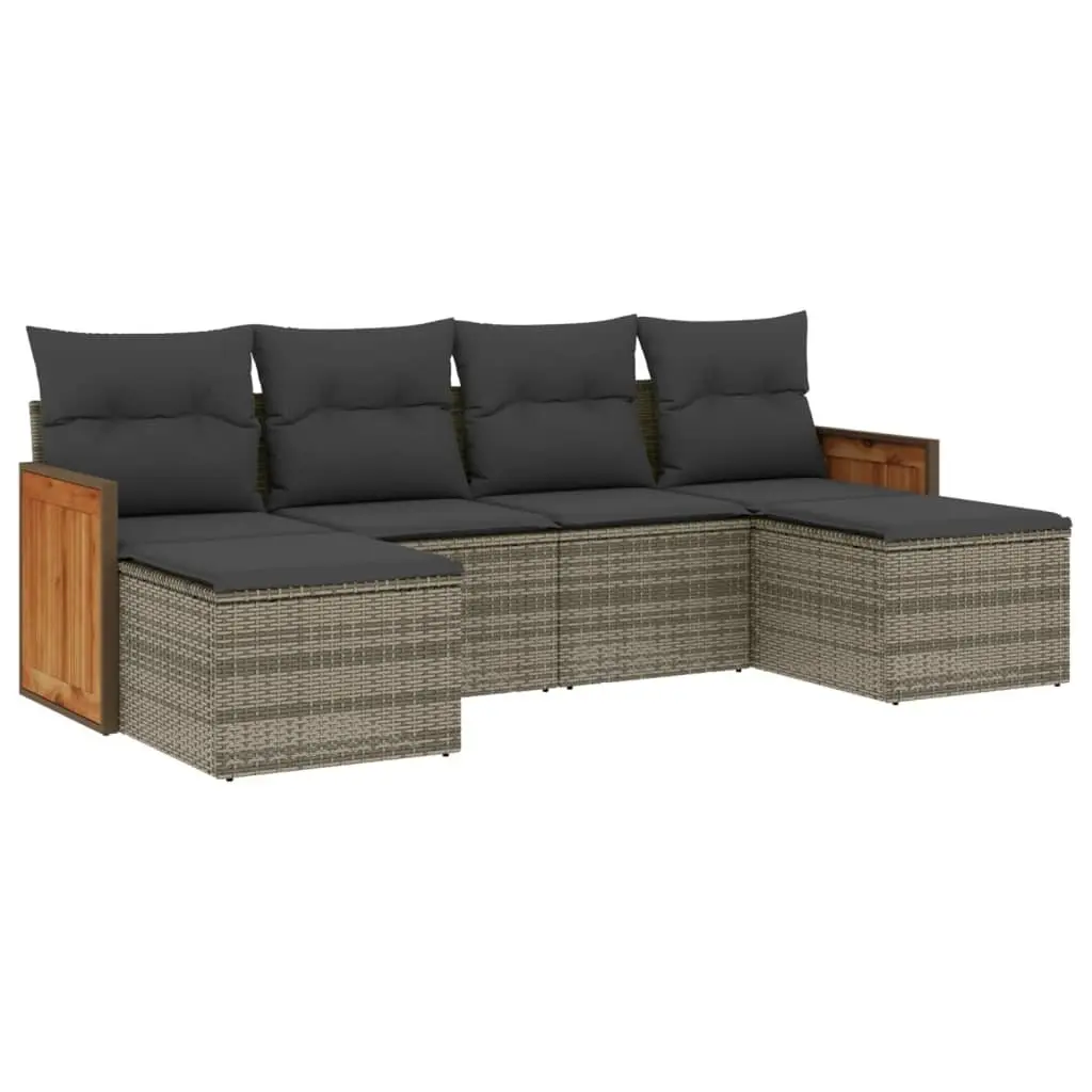 Garden Sofa Set Modular Outdoor Furniture 6 Piece Grey Poly Rattan