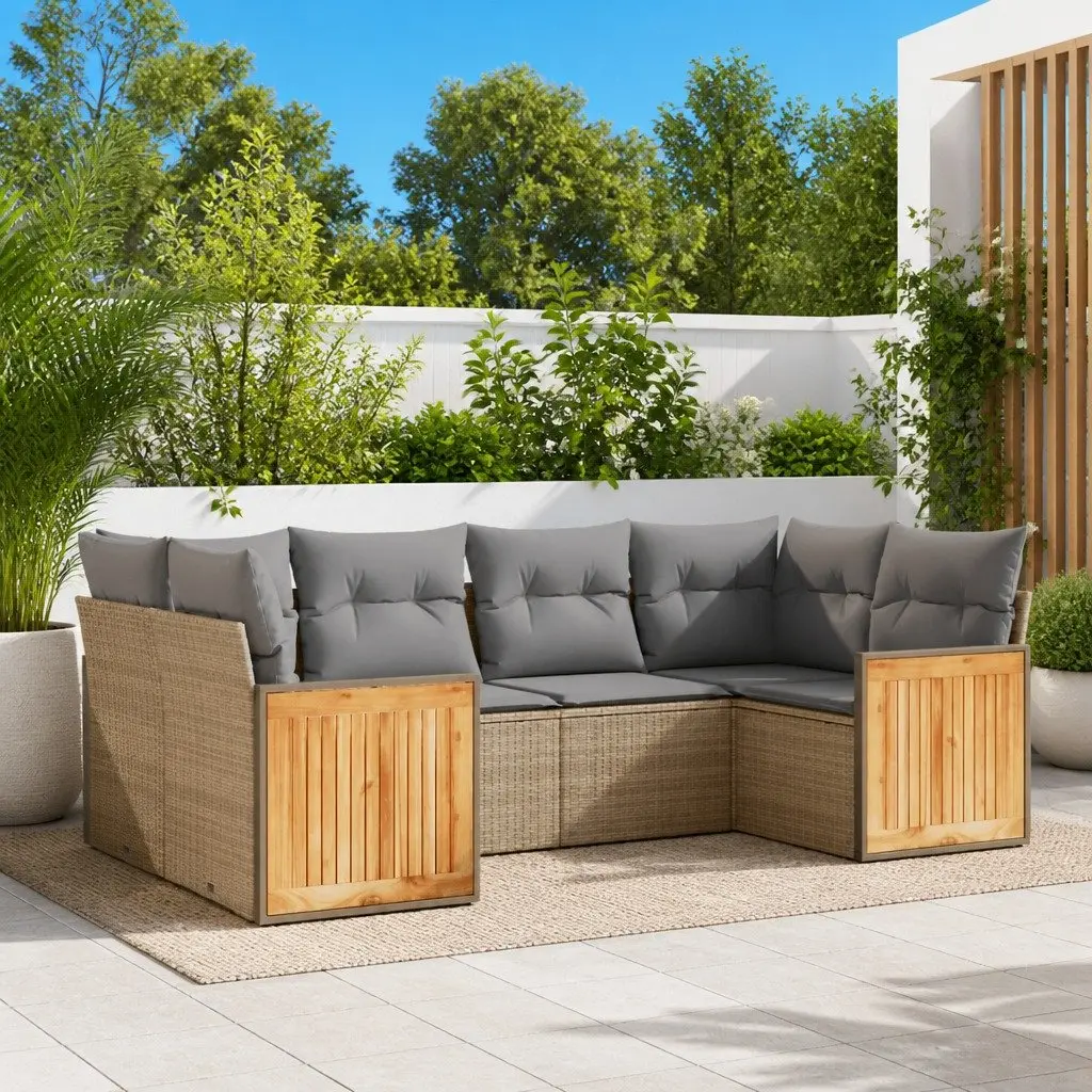 Garden Sofa Set 6 Piece Outdoor Furniture Beige PE Rattan Modular Seating